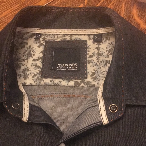 Mens 7 Diamonds Black Denim Shirt - Picture 2 of 8